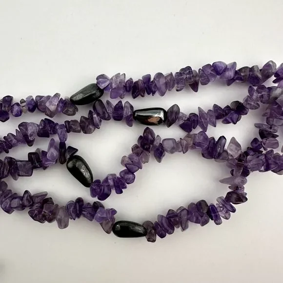 Tumbled Amethyst Necklace Single Strand Sterling Silver Beads 38" L Purple VTG - Picture 11 of 12